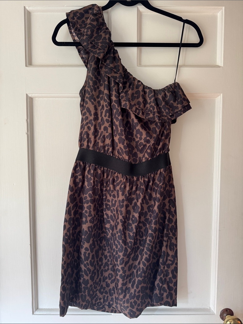 Eight Sixty One-Shoulder Leopard Print Dress in Brown and Black
